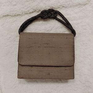 Adrienne Vittadini Mini Light Brown Handbag Clutch Purse w\ Bronze Beaded Strap